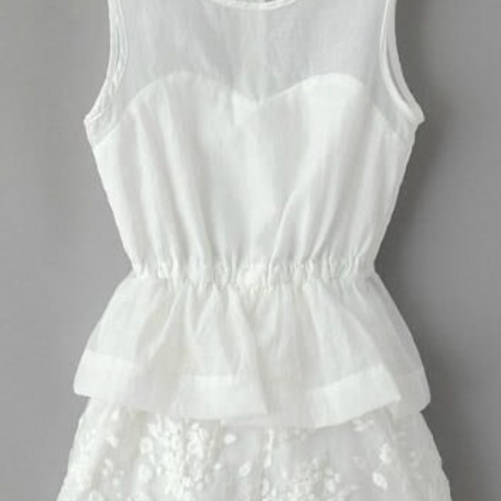 White Sleeveless Embroidered Chiffon Romper